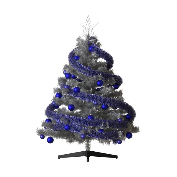 Vánoční stromek se stříbrnou hvězdou na vrcholu, izolovat na bílém pozadí. 3D vykreslení vynikající kvality ve vysokém rozlišení — Stock fotografie