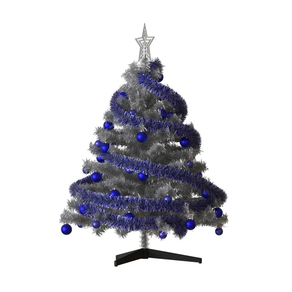 Χριστουγεννιάτικο δέντρο με ένα ασημένιο αστέρι στην κορυφή, απομονώνονται σε λευκό φόντο. 3D απόδοση εξαιρετικής ποιότητας σε υψηλή ανάλυση — Φωτογραφία Αρχείου