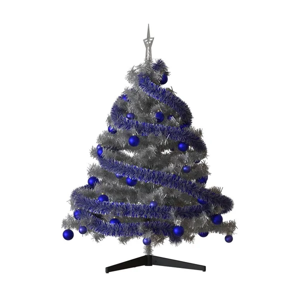 Tepesinde gümüş yıldız olan Noel ağacı, beyaz arka planda izole edilmiş. Yüksek çözünürlükte mükemmel kalitede 3D görüntüleme — Stok fotoğraf