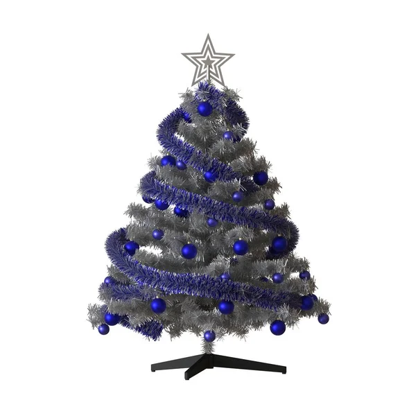 Árbol de Navidad con una estrella de plata en la parte superior, aislado sobre un fondo blanco. Representación 3D de excelente calidad en alta resolución — Foto de Stock