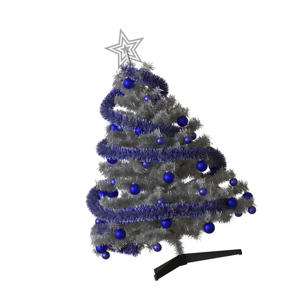 Árbol de Navidad con una estrella de plata en la parte superior, aislado sobre un fondo blanco. Representación 3D de excelente calidad en alta resolución —  Fotos de Stock