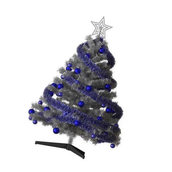 Julgran med en silverstjärna på toppen, isolera på en vit bakgrund. 3D-återgivning av utmärkt kvalitet i hög upplösning — Stockfoto