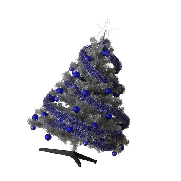 Vánoční stromek se stříbrnou hvězdou na vrcholu, izolovat na bílém pozadí. 3D vykreslení vynikající kvality ve vysokém rozlišení — Stock fotografie