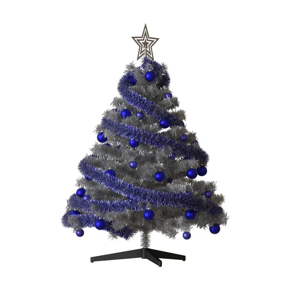 Albero di Natale con una stella d'argento sulla parte superiore, isolare su uno sfondo bianco. Rendering 3D di ottima qualità in alta risoluzione — Foto Stock