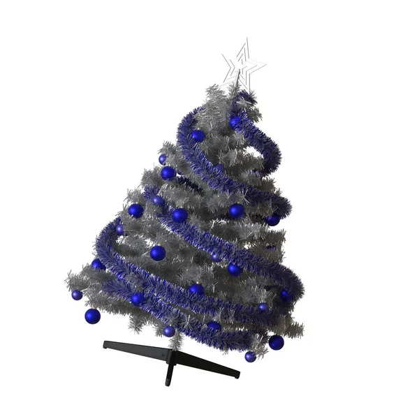 圣诞树顶部有一颗银星，背景为白色。 3D高分辨率的高质量渲染 — 图库照片