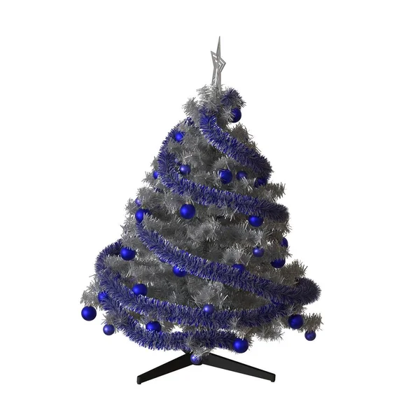 Weihnachtsbaum mit einem silbernen Stern an der Spitze, isoliert auf weißem Hintergrund. 3D-Rendering von hervorragender Qualität in hoher Auflösung — Stockfoto