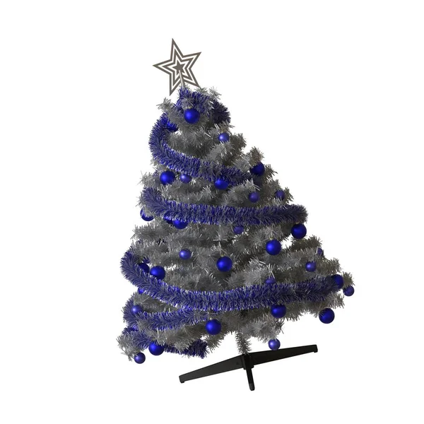 Árvore de Natal com uma estrela de prata no topo, isolar em um fundo branco. Renderização 3D de excelente qualidade em alta resolução — Fotografia de Stock