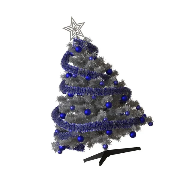 Árbol de Navidad con una estrella de plata en la parte superior, aislado sobre un fondo blanco. Representación 3D de excelente calidad en alta resolución — Foto de Stock