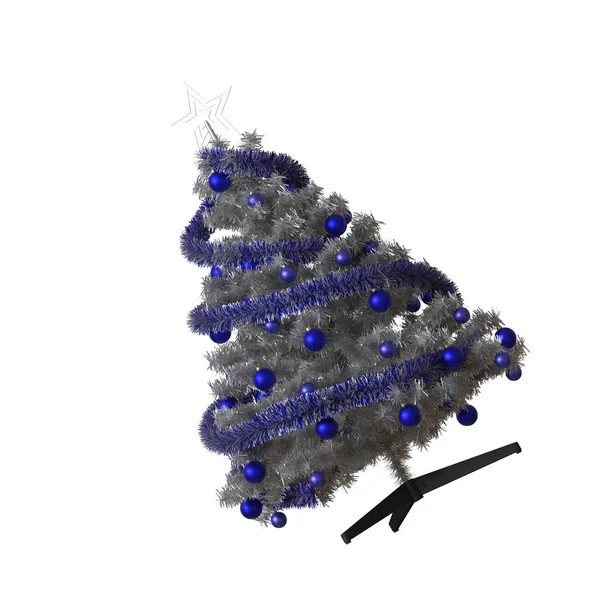 Albero di Natale con una stella d'argento sulla parte superiore, isolare su uno sfondo bianco. Rendering 3D di ottima qualità in alta risoluzione — Foto Stock