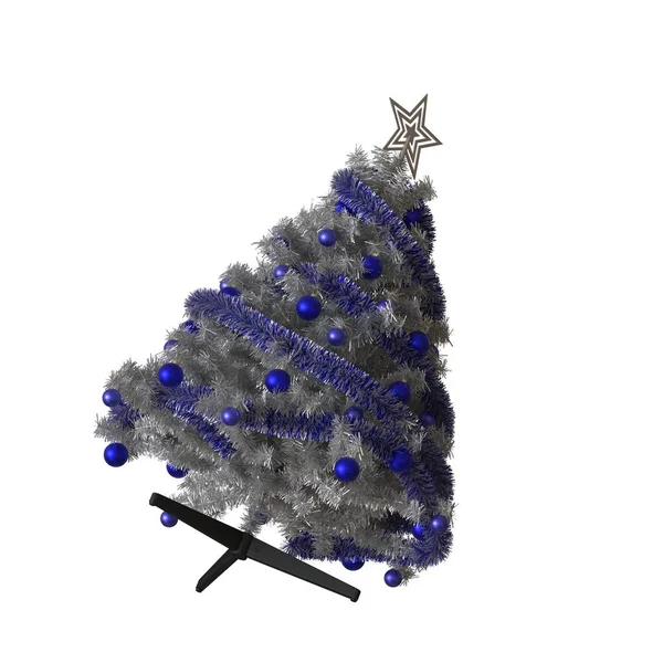 Albero di Natale con una stella d'argento sulla parte superiore, isolare su uno sfondo bianco. Rendering 3D di ottima qualità in alta risoluzione — Foto Stock