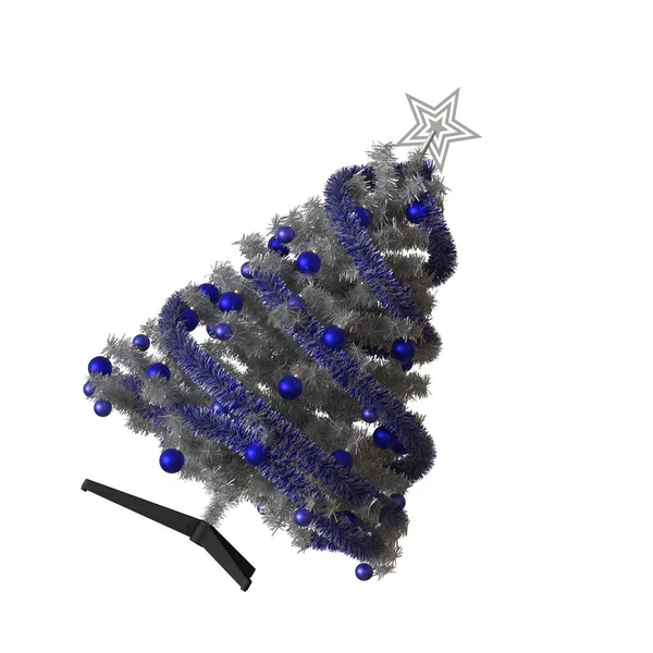 Weihnachtsbaum mit einem silbernen Stern an der Spitze, isoliert auf weißem Hintergrund. 3D-Rendering von hervorragender Qualität in hoher Auflösung — Stockfoto