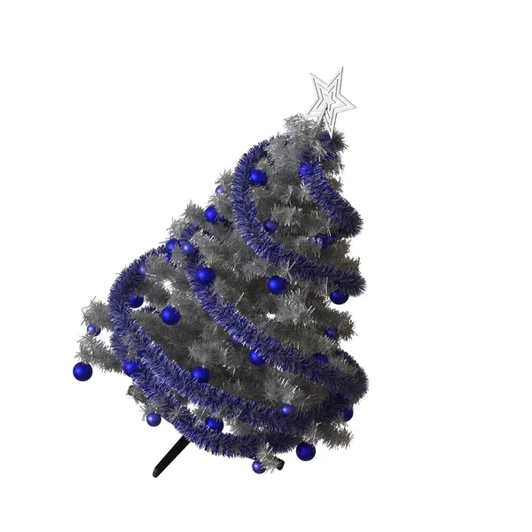 Albero di Natale con una stella d'argento sulla parte superiore, isolare su uno sfondo bianco. Rendering 3D di ottima qualità in alta risoluzione — Foto Stock