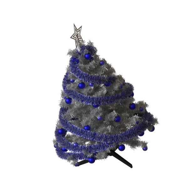 Árbol de Navidad con una estrella de plata en la parte superior, aislado sobre un fondo blanco. Representación 3D de excelente calidad en alta resolución —  Fotos de Stock
