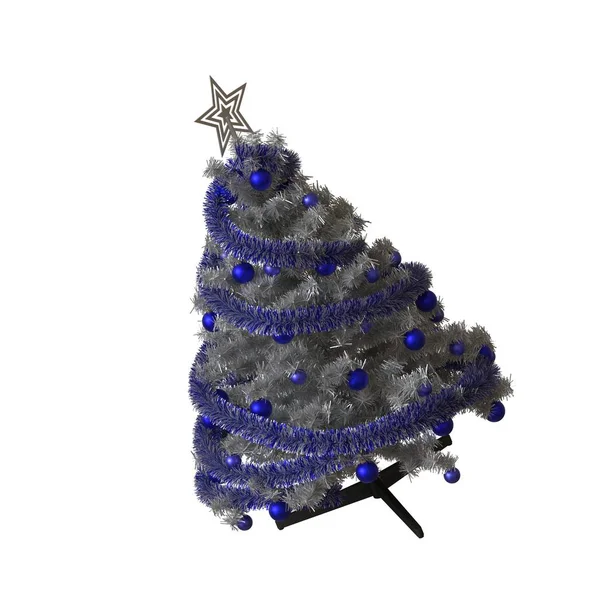 Arbre de Noël avec une étoile d'argent sur le dessus, isoler sur un fond blanc. rendu 3D d'excellente qualité en haute résolution — Photo