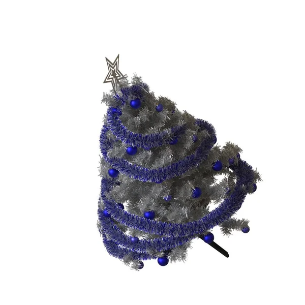 Weihnachtsbaum mit einem silbernen Stern an der Spitze, isoliert auf weißem Hintergrund. 3D-Rendering von hervorragender Qualität in hoher Auflösung — Stockfoto