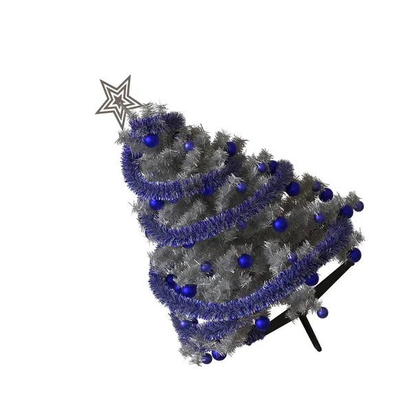 Weihnachtsbaum mit einem silbernen Stern an der Spitze, isoliert auf weißem Hintergrund. 3D-Rendering von hervorragender Qualität in hoher Auflösung — Stockfoto
