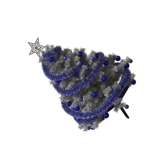 Árbol de Navidad con una estrella de plata en la parte superior, aislado sobre un fondo blanco. Representación 3D de excelente calidad en alta resolución — Foto de Stock