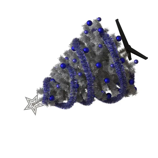 上に銀の星を持つクリスマスツリーは、白い背景に隔離されています。高解像度で優れた品質の3Dレンダリング — ストック写真