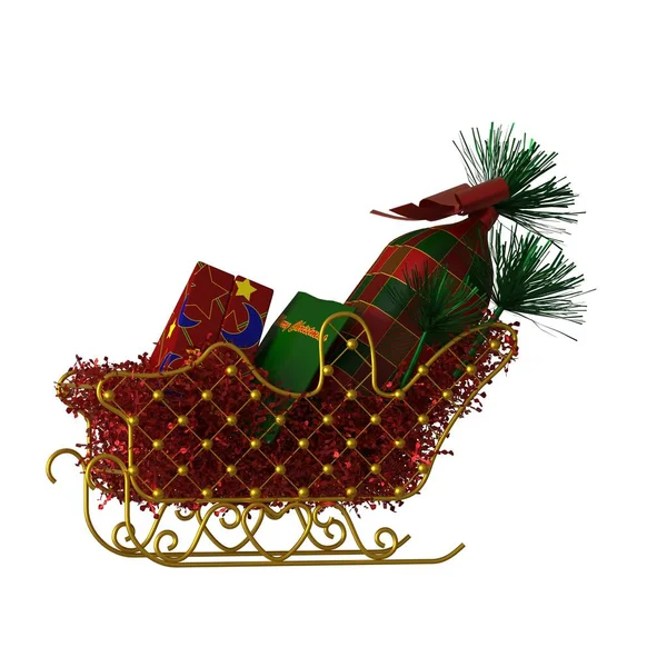Christmas sleigh decoration, isolate on a white background. 3D rendering of excellent quality in high resolution