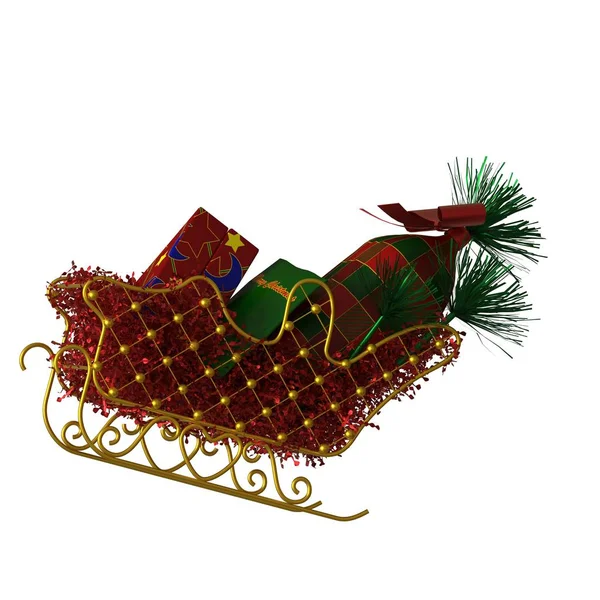 Christmas sleigh decoration, isolate on a white background. 3D rendering of excellent quality in high resolution — Stok fotoğraf