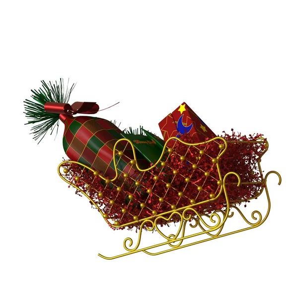 Christmas sleigh decoration, isolate on a white background. 3D rendering of excellent quality in high resolution — Stok fotoğraf