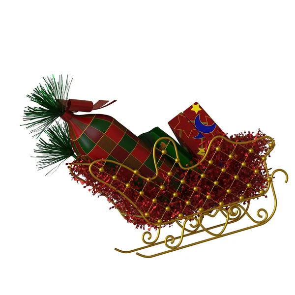 Christmas sleigh decoration, isolate on a white background. 3D rendering of excellent quality in high resolution