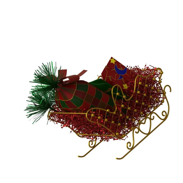 Χριστουγεννιάτικη διακόσμηση έλκηθρο, απομονώσει σε λευκό φόντο. 3D απόδοση εξαιρετικής ποιότητας σε υψηλή ανάλυση — Φωτογραφία Αρχείου