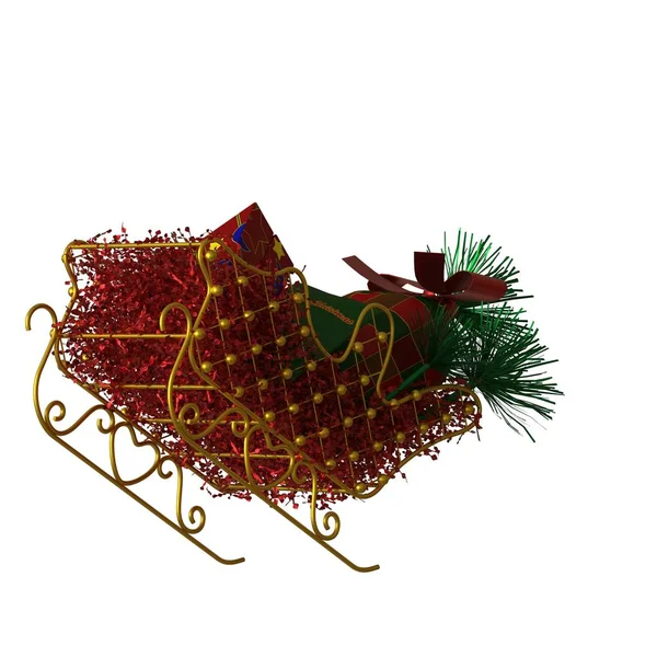 Christmas sleigh decoration, isolate on a white background. 3D rendering of excellent quality in high resolution — Stok fotoğraf