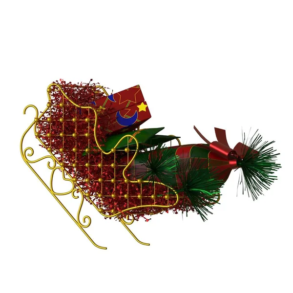 Christmas sleigh decoration, isolate on a white background. 3D rendering of excellent quality in high resolution — Stok fotoğraf