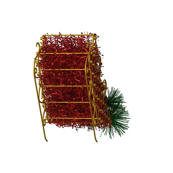 Vánoční saně dekorace, izolovat na bílém pozadí. 3D vykreslení vynikající kvality ve vysokém rozlišení — Stock fotografie