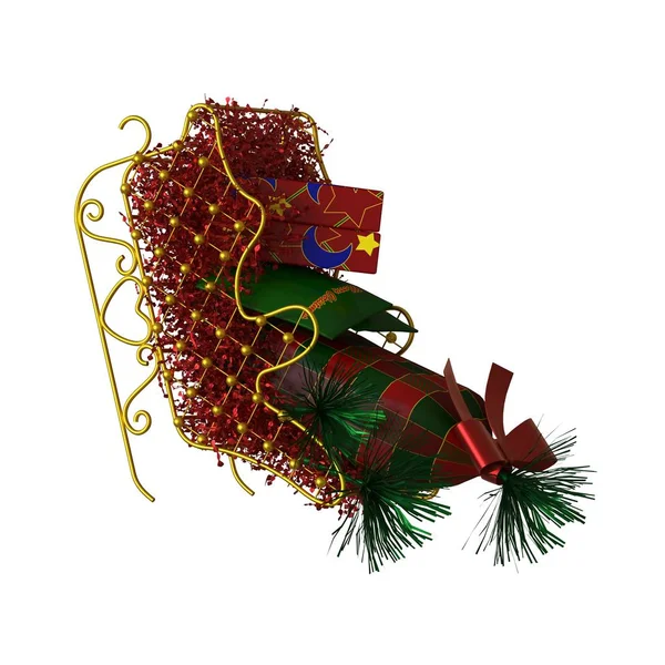 Christmas sleigh decoration, isolate on a white background. 3D rendering of excellent quality in high resolution — Stok fotoğraf