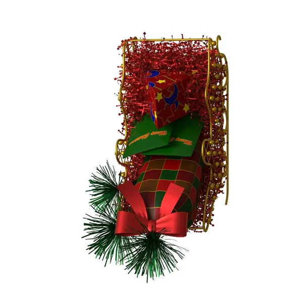 Χριστουγεννιάτικη διακόσμηση έλκηθρο, απομονώσει σε λευκό φόντο. 3D απόδοση εξαιρετικής ποιότητας σε υψηλή ανάλυση — Φωτογραφία Αρχείου