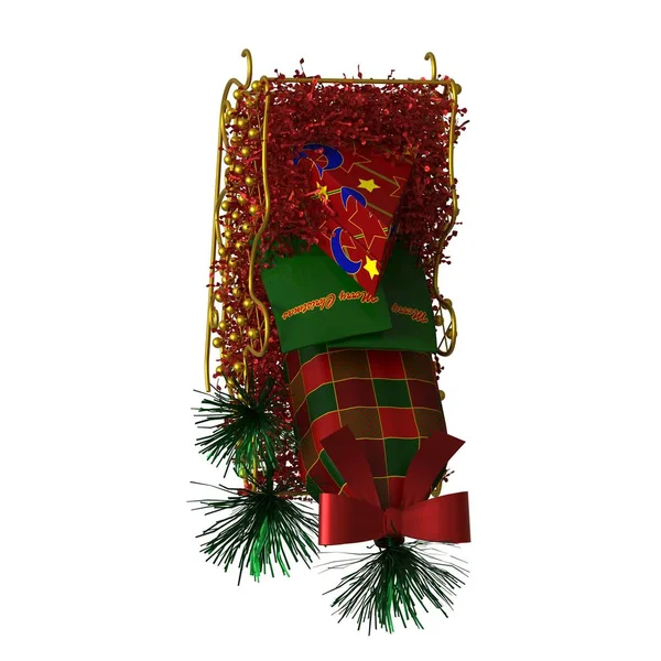 Christmas sleigh decoration, isolate on a white background. 3D rendering of excellent quality in high resolution — Stock Photo, Image