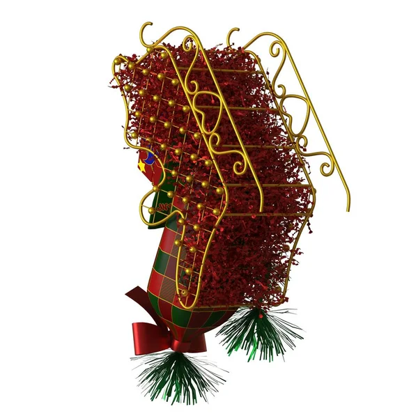 Świąteczna dekoracja sań, izolacja na białym tle. 3d renderowanie doskonałej jakości w wysokiej rozdzielczości — Zdjęcie stockowe