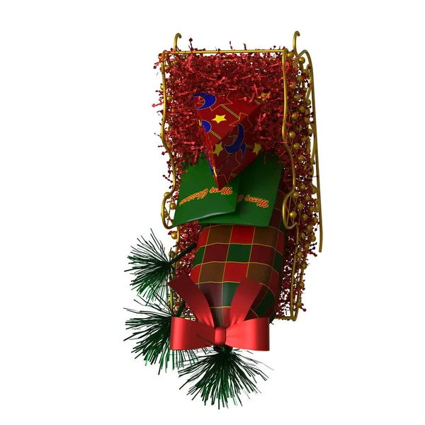 Decoración de trineo de Navidad, aislar sobre un fondo blanco. Representación 3D de excelente calidad en alta resolución — Foto de Stock