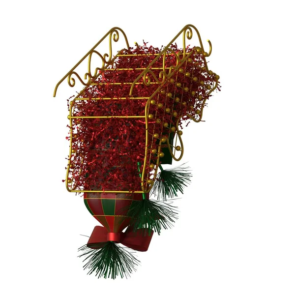 Świąteczna dekoracja sań, izolacja na białym tle. 3d renderowanie doskonałej jakości w wysokiej rozdzielczości — Zdjęcie stockowe