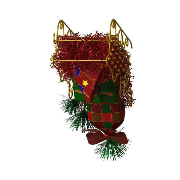 Vánoční saně dekorace, izolovat na bílém pozadí. 3D vykreslení vynikající kvality ve vysokém rozlišení — Stock fotografie