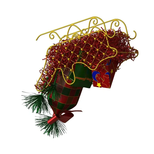 크리스마스 썰매 장식은 흰색 배경에 분리되어 있습니다. 고해상도로 우수 한 품질 의 3D 렌더링 — 스톡 사진