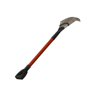 Beyaz arka planda bahçe tırmığı, izole. Yüksek çözünürlüklü 3D tasarım. Büyütülebilir ve arka plan ya da doku olarak kullanılabilir..