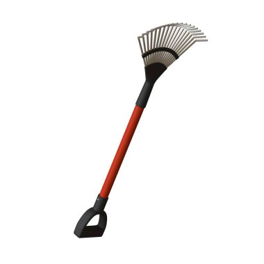 Beyaz arka planda bahçe tırmığı, izole. Yüksek çözünürlüklü 3D tasarım. Büyütülebilir ve arka plan ya da doku olarak kullanılabilir..