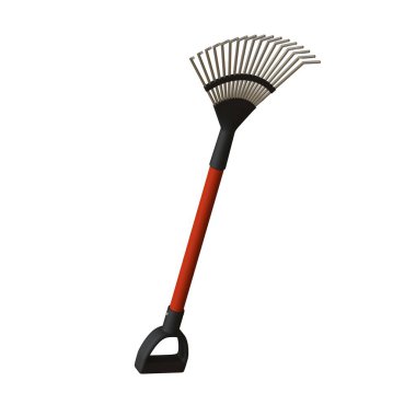 Beyaz arka planda bahçe tırmığı, izole. Yüksek çözünürlüklü 3D tasarım. Büyütülebilir ve arka plan ya da doku olarak kullanılabilir..