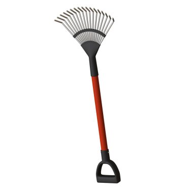 Beyaz arka planda bahçe tırmığı, izole. Yüksek çözünürlüklü 3D tasarım. Büyütülebilir ve arka plan ya da doku olarak kullanılabilir..