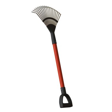 Beyaz arka planda bahçe tırmığı, izole. Yüksek çözünürlüklü 3D tasarım. Büyütülebilir ve arka plan ya da doku olarak kullanılabilir..