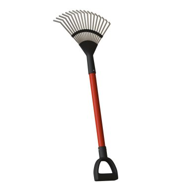 Beyaz arka planda bahçe tırmığı, izole. Yüksek çözünürlüklü 3D tasarım. Büyütülebilir ve arka plan ya da doku olarak kullanılabilir..