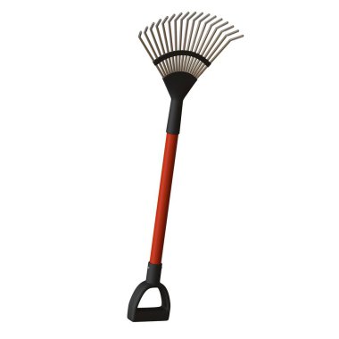 Beyaz arka planda bahçe tırmığı, izole. Yüksek çözünürlüklü 3D tasarım. Büyütülebilir ve arka plan ya da doku olarak kullanılabilir..