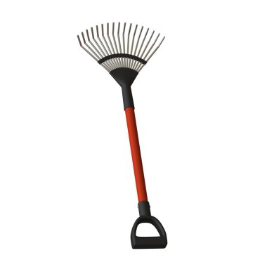 Beyaz arka planda bahçe tırmığı, izole. Yüksek çözünürlüklü 3D tasarım. Büyütülebilir ve arka plan ya da doku olarak kullanılabilir..