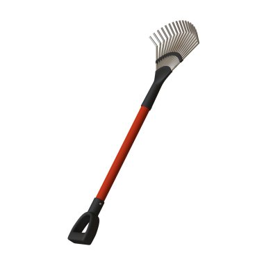 Beyaz arka planda bahçe tırmığı, izole. Yüksek çözünürlüklü 3D tasarım. Büyütülebilir ve arka plan ya da doku olarak kullanılabilir..