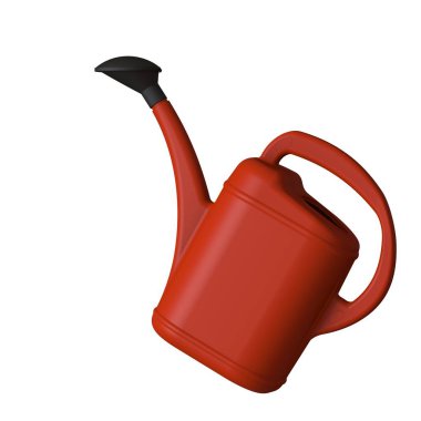 Beyaz arka planda kırmızı bahçe sulama kutusu, izole. Yüksek çözünürlüklü 3D tasarım. Büyütülebilir ve arka plan ya da doku olarak kullanılabilir..