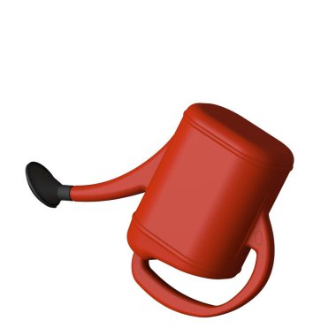 Beyaz arka planda kırmızı bahçe sulama kutusu, izole. Yüksek çözünürlüklü 3D tasarım. Büyütülebilir ve arka plan ya da doku olarak kullanılabilir..