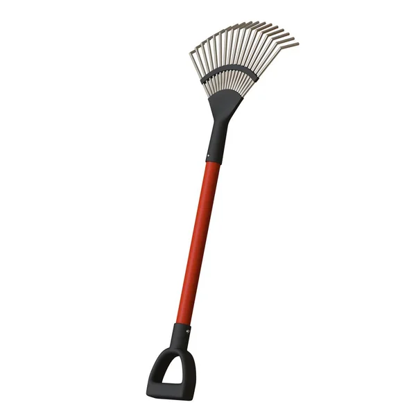 Garden rake on a white background, isolate. 3D rendering of excellent quality in high resolution. It can be enlarged and used as a background or texture. — Stock Photo, Image